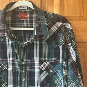 Plains Forest Green, Black, and White Plaid Shirt